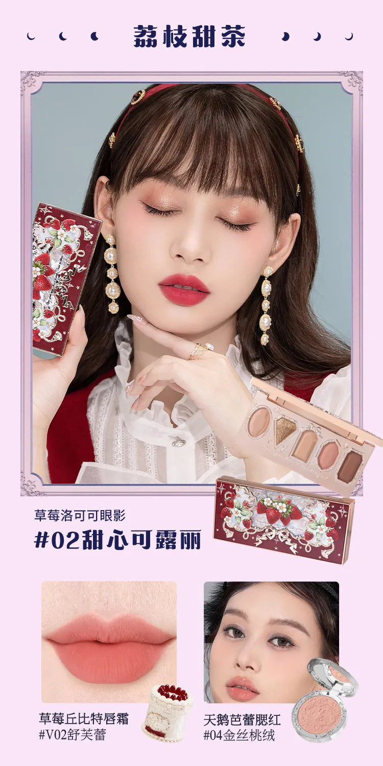 Flowerknows Complete Makeup Gift Set Long-Lasting Lip Glaze,Blush & Shimmer Eyeshadow Palette,All-in-One Beauty Kit Gift Box