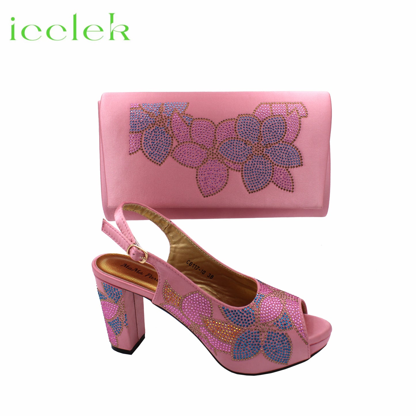 Baby Pink Flower Pattern Mature Pumps African Design Women Matching Shoes and Bag with Platform High Quality Sandals for Wedding