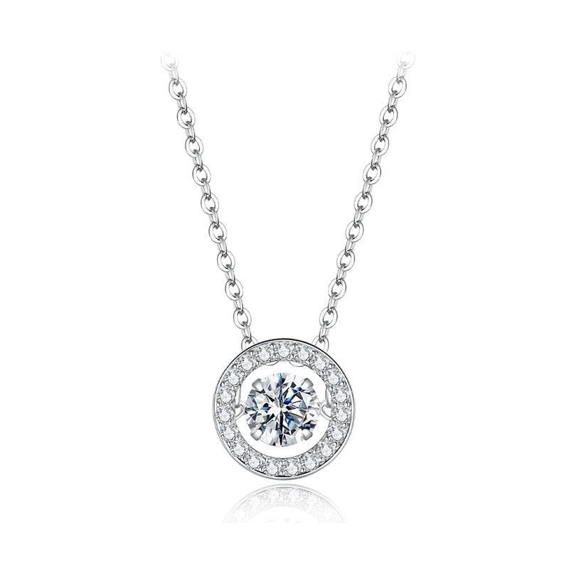 WOSTU 0.5 CT Moissanite halo Pendant Necklace For Women , Lab Diamond Sterling Silver Circle Pendant Mom Lover Daugther Gift
