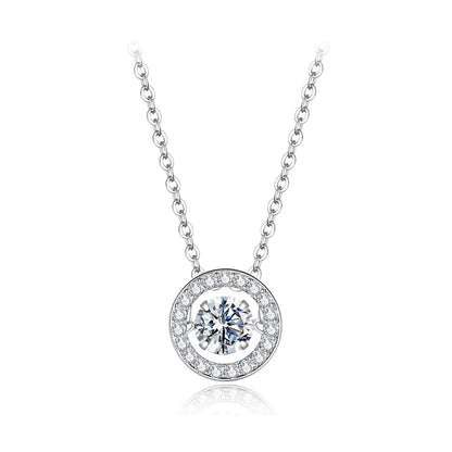 WOSTU 0.5 CT Moissanite halo Pendant Necklace For Women , Lab Diamond Sterling Silver Circle Pendant Mom Lover Daugther Gift