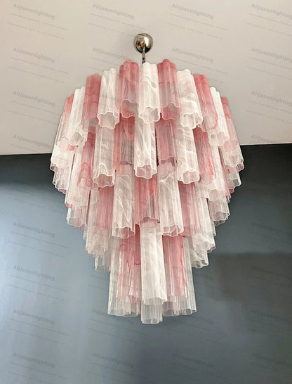 Elevate Your Living Room With Our Textured Pink White Glass 2026 Chandelier High-end Pendant Light Gold Chrome Dimming Function