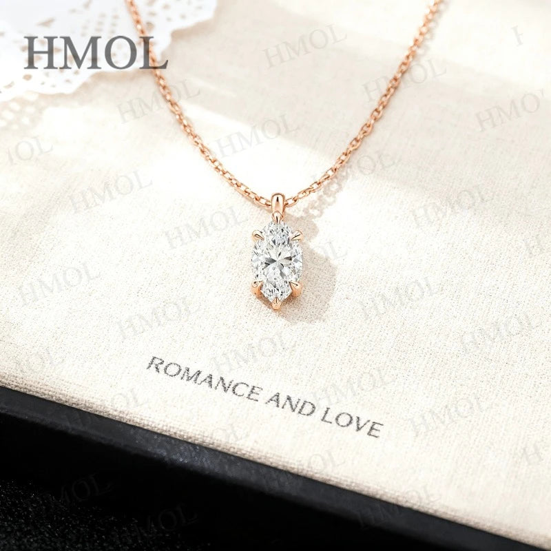 Marquise cut Six Claw Setting Moissanite Necklace White Yellow Rose Gold Chain Sparkling Solitaire Gift for Wife Fiancee