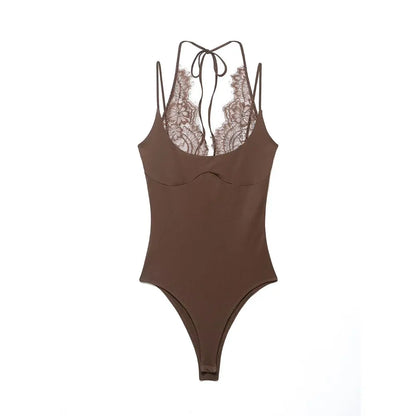 HH Women Sexy Lace Bodysuits Fashion Spaghetti Strap Sleeveless Backless 2026 Summer Bodysuit Beach Party Casual Rompers