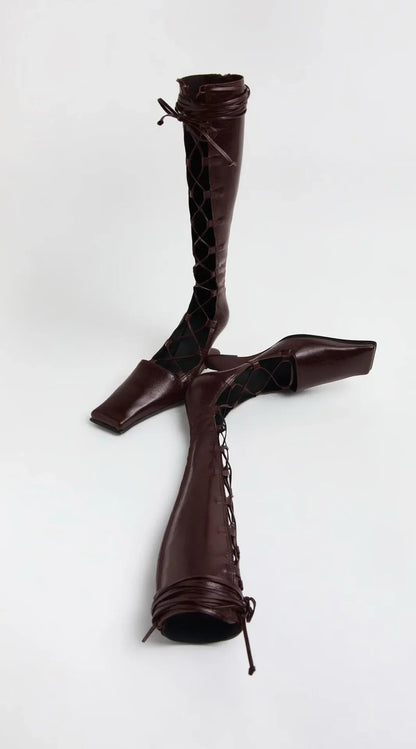 2026 Summer Hollow Out Strap Square Shaped Thick High Heels Summer Cool Boots Fashionable and Sexy Women's Sandals