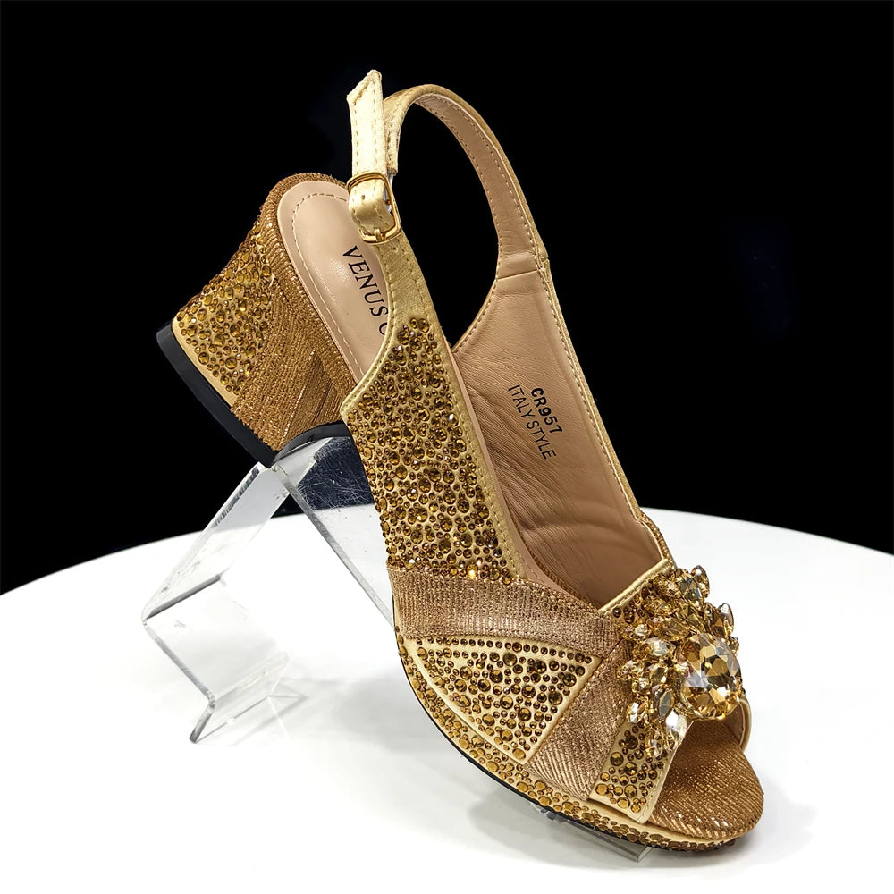 2025 Elegant Women's Peep-Toe Heels and Matching Wine Color Diamond Pumps Set - Stylish Italian Shoes and Bags for Parties