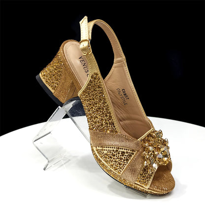 2025 Elegant Women's Peep-Toe Heels and Matching Wine Color Diamond Pumps Set - Stylish Italian Shoes and Bags for Parties