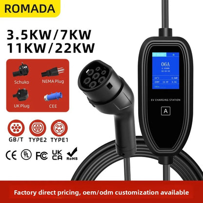 ROMADA K09 New Energy Electric Vehicle Charging Gun Portable In-Car Charger Home Use EU/US Standard Tesla EV Charging Station