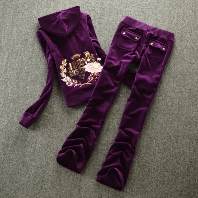 Velvet Sports Jacket Women'S Long Sleeved Casual Wear Hoodie Sequins Slim Fit And Slimming Two-Piece Set