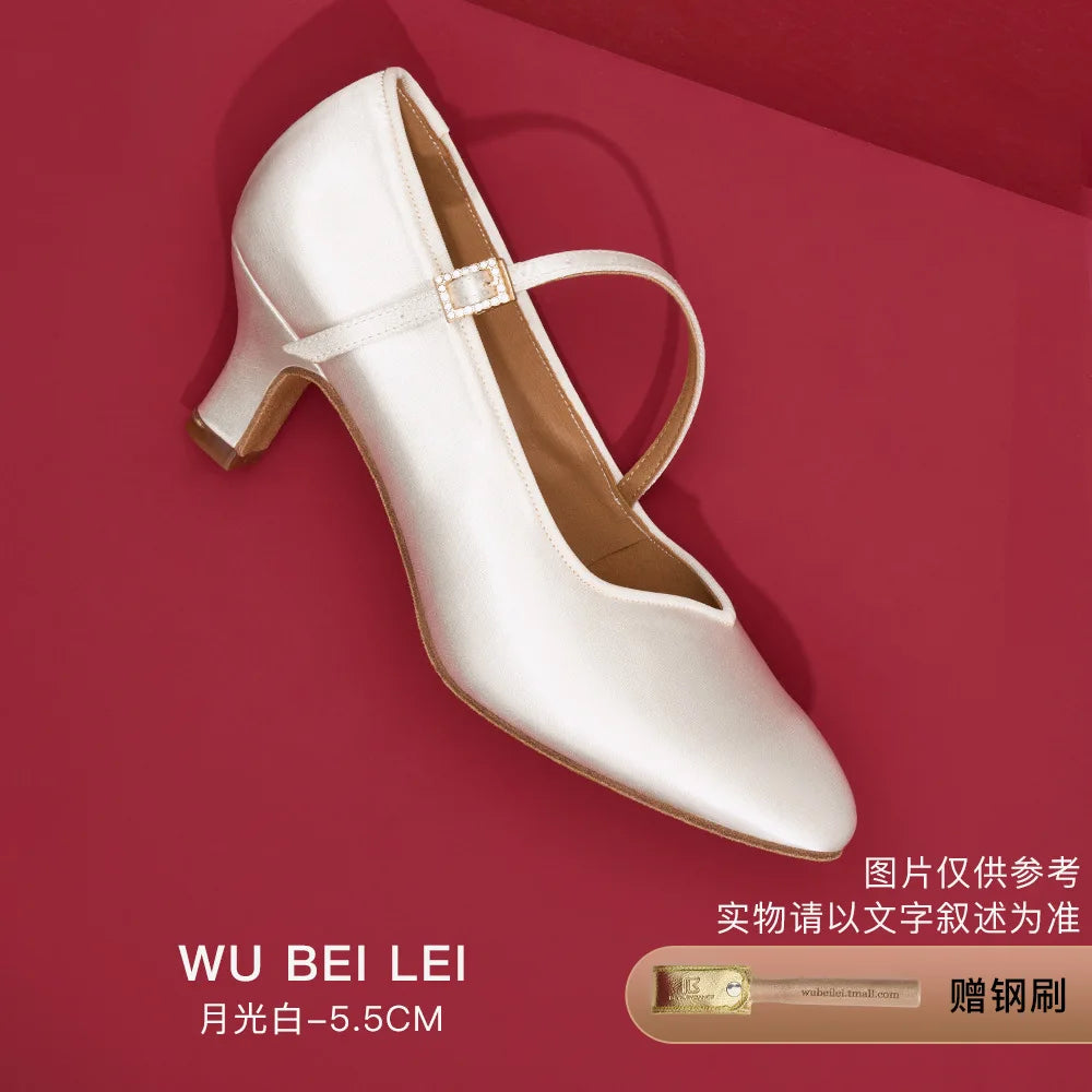 UK Latin Dance Shoes Women's Mid Heel Flexible Sole Ballroom Practice Shoes for Waltz Tango