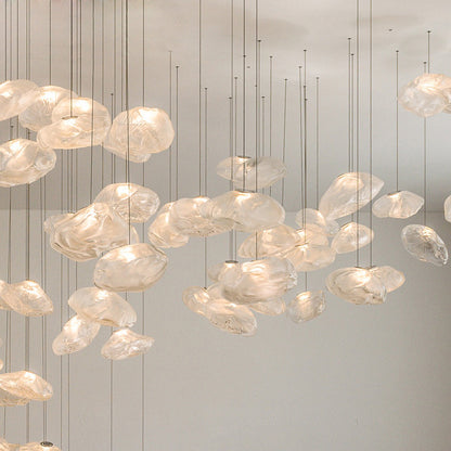 Nordic Designer Smoke Gray Cloud Glass Hanging Chandelier Hotel Living Room Art LED Pendant Lamp Staircase Decor Lights Fixtures