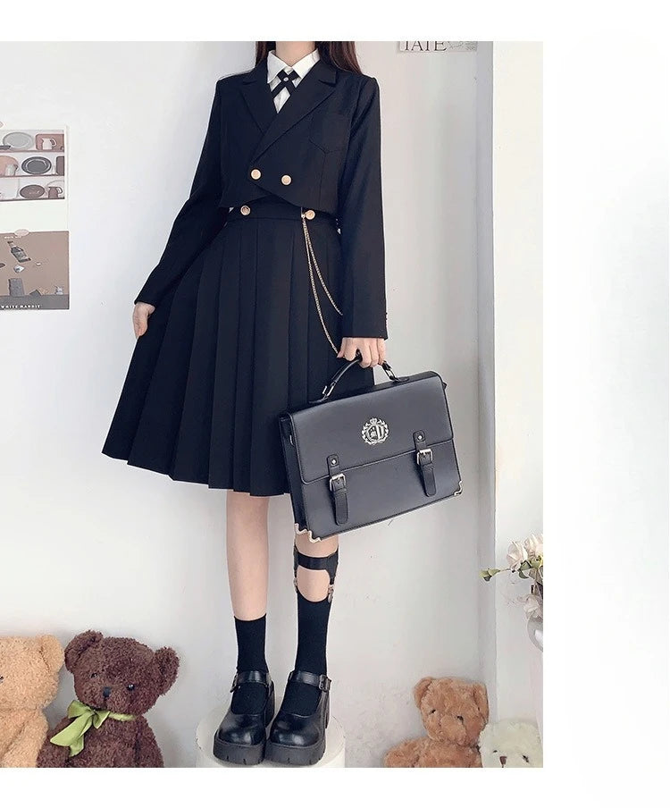 Versatile and Cute School Uniform Skirt JK Uniform Basic Spring Genuine Long Dress Japanese-style Pleated College Style Suit