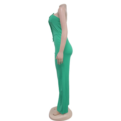 Sexy Backless Strapless Jumpsuit Summer Women Fashion Solid Button Sleeveless Slim Fit Wrap Hip Jumpsuits Elegant Office Romper