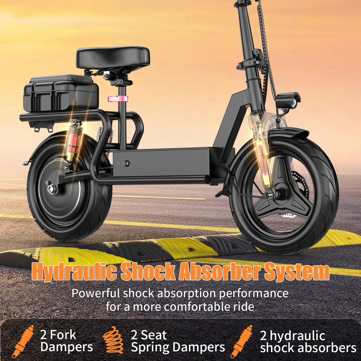 ASKGO Electric Scooter with Seat, 1000W Peak, 25MPH Top Speed, 35 Miles Range with 15Ah Battery, 14" Foldable Adult E Scooter, Dual Suspension & Dual Brake, Waterproof Rear Storage Box for Commuting and Shopping