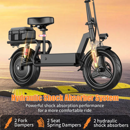 ASKGO Electric Scooter with Seat, 1000W Peak, 25MPH Top Speed, 35 Miles Range with 15Ah Battery, 14" Foldable Adult E Scooter, Dual Suspension & Dual Brake, Waterproof Rear Storage Box for Commuting and Shopping