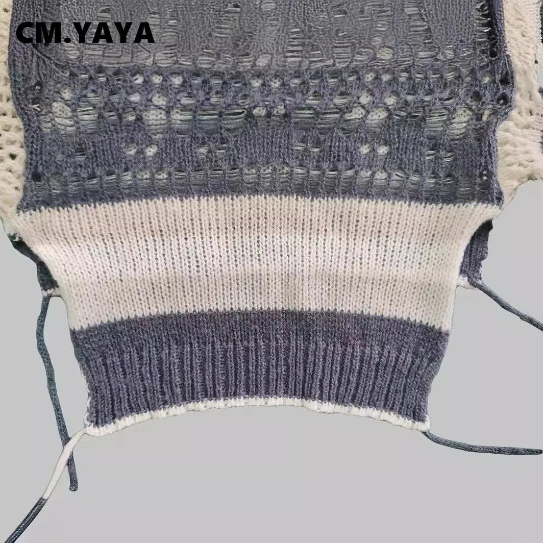 CM.YAYA Women's Set Knit Long Sleeve Crop Sweater + Irregular Mini Skirts 2025 Active Street Two 2 Piece Sets Outfits Tracksuit