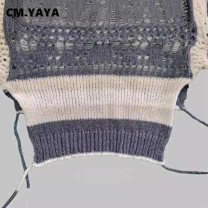 CM.YAYA Women's Set Knit Long Sleeve Crop Sweater + Irregular Mini Skirts 2025 Active Street Two 2 Piece Sets Outfits Tracksuit