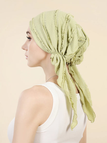 Ramadan Solid Color Turban Hijab Hats Long Tail Head Wraps Soft Elastic Muslim Hats Breathable Chemo Cap For Women Girls