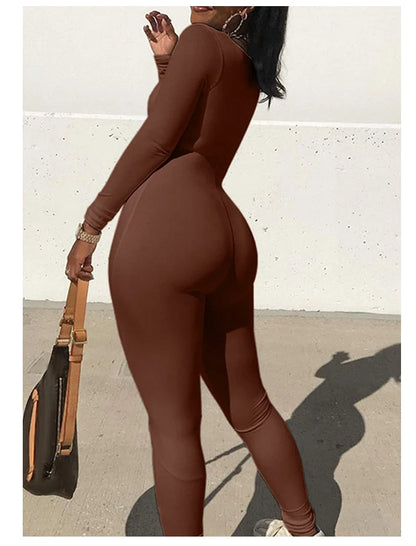 Spring and Summer New Women's Jumpsuit Long Sleeve Solid Color Skinny Jumpsuit Fashion Sports Fitness Jumpsuit Pullover