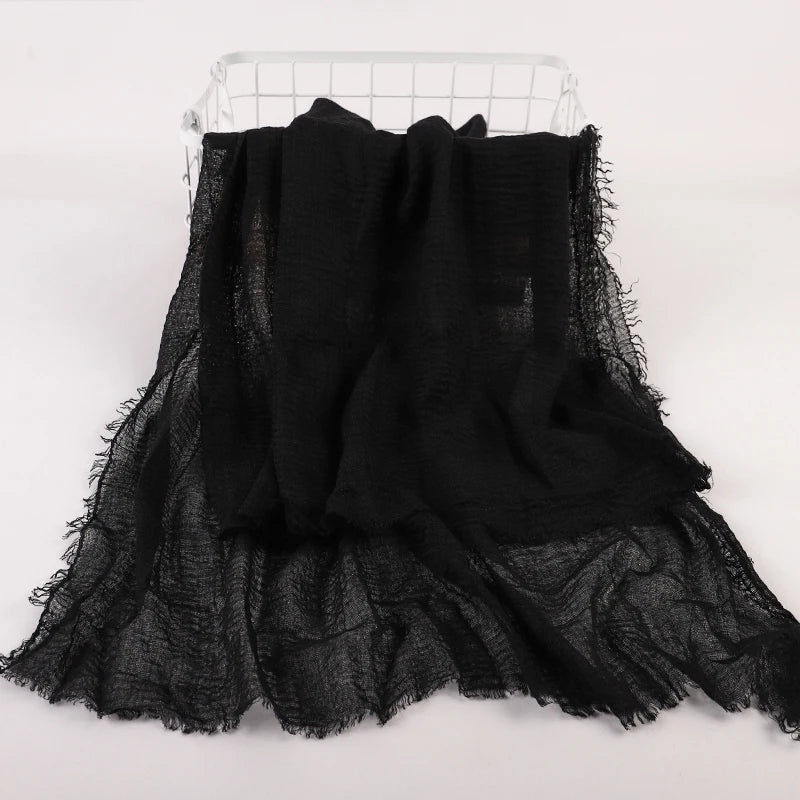 Ramadan Cotton Crinkle Headband Veil Scarves Women Solid Color  Head Wraps Long Scarves Turban Headband Muslim Fashion Headscarf