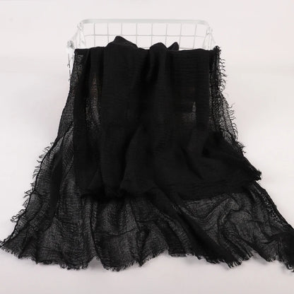 Ramadan Cotton Crinkle Headband Veil Scarves Women Solid Color  Head Wraps Long Scarves Turban Headband Muslim Fashion Headscarf