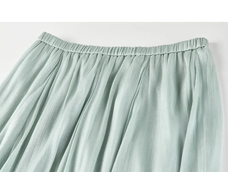 SENTUBILA Women's Summer Skirt 2026 Elegant Elastic Waist Sheen Flowy A Line Long Skirt for Woman Ladies Clothes 162QG4909