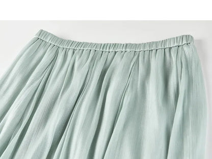 SENTUBILA Women's Summer Skirt 2026 Elegant Elastic Waist Sheen Flowy A Line Long Skirt for Woman Ladies Clothes 162QG4909