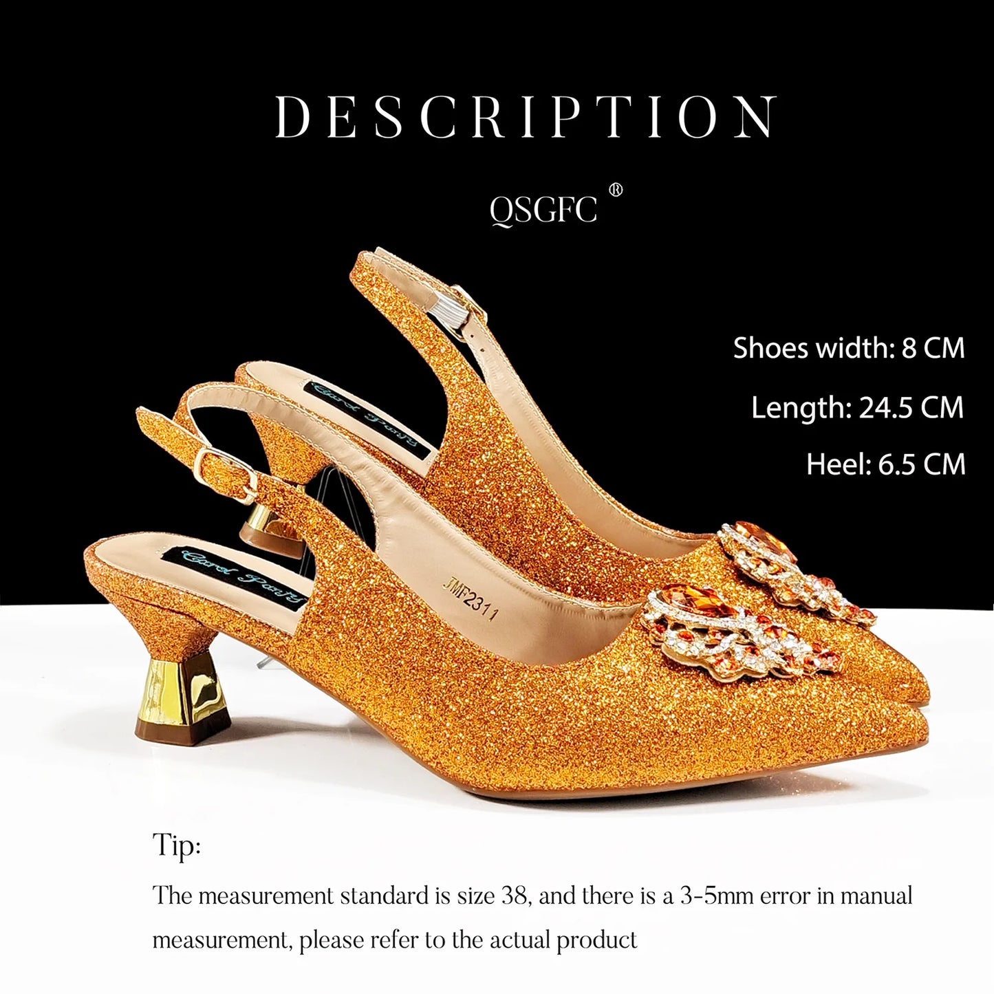 QSGFC Hot Selling INS Pointed-Toe Luxury Style Women High Heels Sandal With Bag Set Orange color Color For Wedding Party