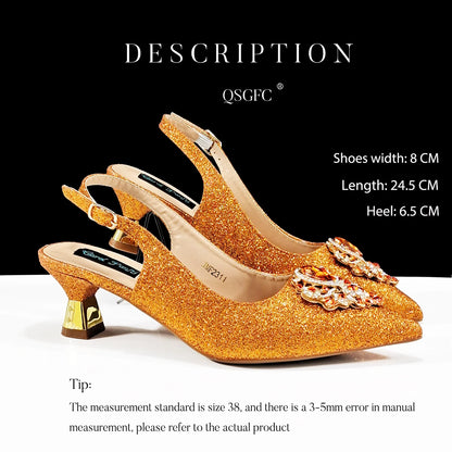 QSGFC Hot Selling INS Pointed-Toe Luxury Style Women High Heels Sandal With Bag Set Orange color Color For Wedding Party