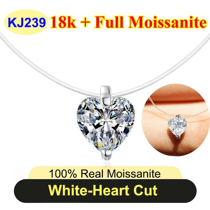 0.5ct-5ct Classic Fish Line Full Moissanite Necklace For Women S925 Silver Plated 18k D Color VVS1 Women's Moissanite Chain Gift