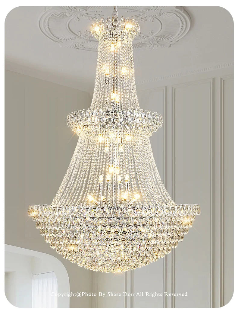 New Ceiling Lamp Villa Living Room Lamp - Multi-Story Void Floor-To-Ceiling French Light Luxury Minimalist Crystal Pendant Lamp