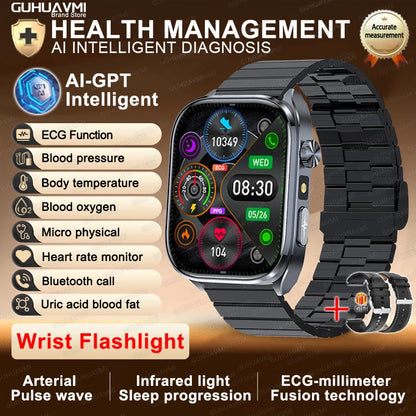 2026New ECG+PPG Clock Health Trackr 2.0 inch Uric Acid Blood lipids Pressure Smart Watch Body Analysis Voice call Smartwatch Men