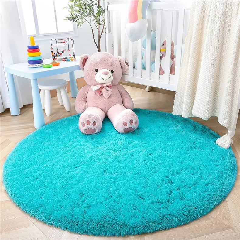 Round Fluffy Soft Area Rugs for Kids Room Princess Castle Plush Shaggy Carpet Cute Circle Nursery Rug Home Decor Circular Carpet
