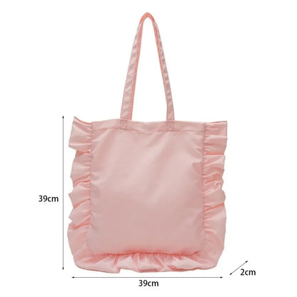 New Elegant Vintage Women Casual Tote Bags French Style Ruffles Shoulder Bag Large Capacity Versatile Handbag