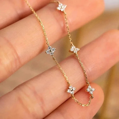 OXTAO Mini Four-Leaf Charm Necklace for Women 14K Gold Filled D VVS1 3mm Moissanite Flower Clover Necklace Luxury Jewelry Gift