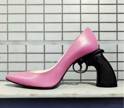 Multi Colored Patent Leather Pointed-Toe High heels Avant-Garde Gun-Shaped Heels Smooth Upper Cool Fashion Footwear