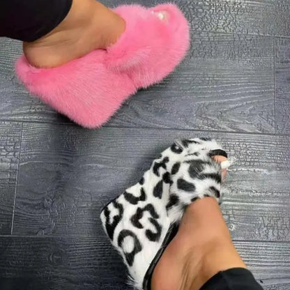 2026 Luxury New Women Feminine High Heeled Slippers Outdoor All-match Shoes Round Head Wedges With Mink Fur Femal Shoes