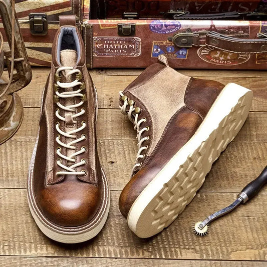 High Quality Handmade Autumn Winter Shoes Vintage Cow Leather Designer Lace-up Round Toe Mens Ankle Boots Desert Motorcycle Boot
