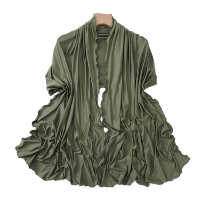 Luxury Wavy Edge Jersey Hijab for Women Solid Color Milk Silk Scarf Headscarf Autumn Shawl Stretchy Chiffon Scarf Ramanda