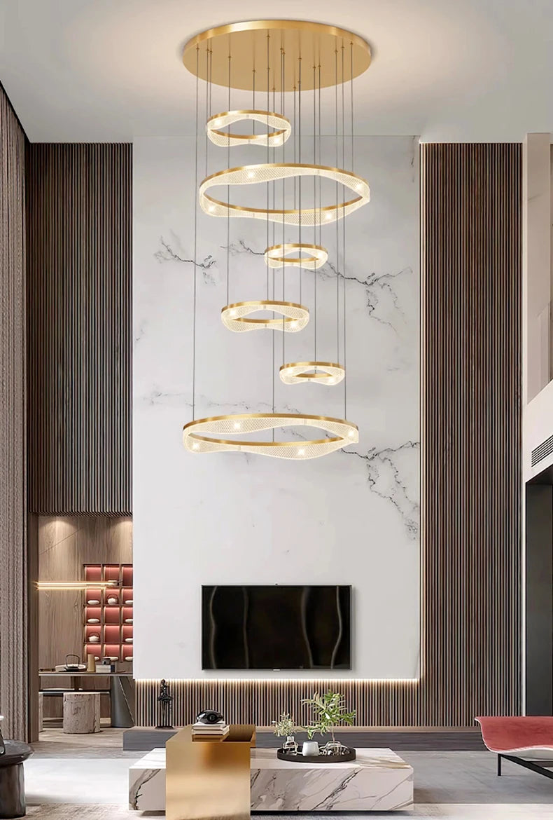 Modern ring stairs led lights pendant light lamps for living room led Chandeliers for dining room hanging light indoor lighting