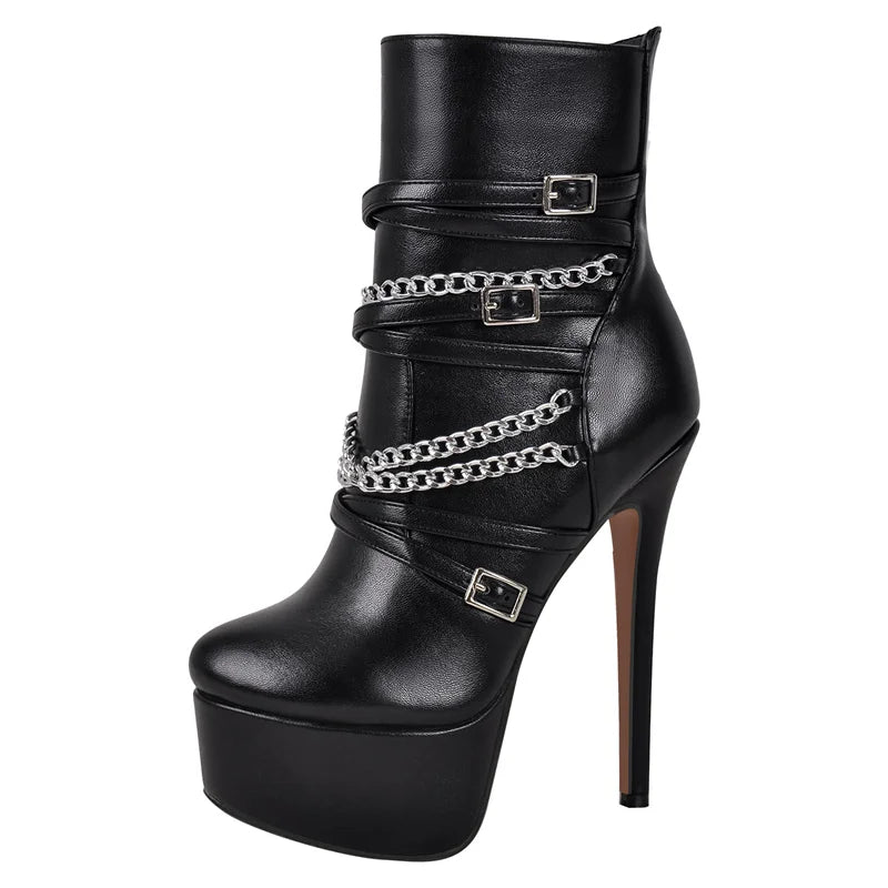 Onlymaker Women Platform  Ankle Boots Black Matte Side Zipper  Big Size Stilettos Winter Booties