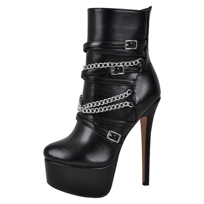 Onlymaker Women Platform  Ankle Boots Black Matte Side Zipper  Big Size Stilettos Winter Booties