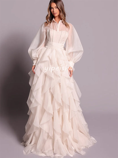 Customized Fashion Modern Style Organza Pleat Ruched Draped A-line High Collar Long Dresses Bespoke Occasion Dresses Exquisite