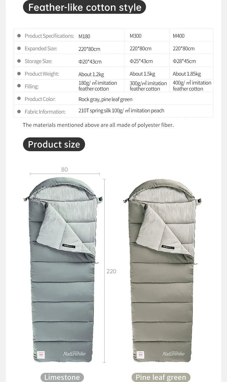 Naturehike Camping Sleeping Bag with Hood 3 Seasons Sleeping Bag Warm Lightweight Waterproof Outdoor Envelope Sleeping Bags