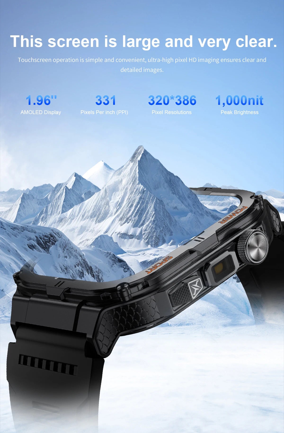 New Men's Smart Watch LED Flashlight waterproof Outdoor Sports Watch Health Monitoring Fitness tracker Suitable for IOS Android