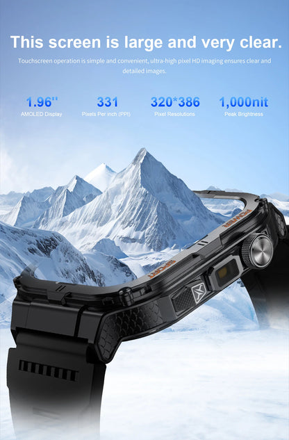 New Men's Smart Watch LED Flashlight waterproof Outdoor Sports Watch Health Monitoring Fitness tracker Suitable for IOS Android