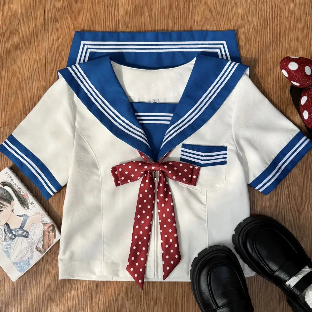 Japanese Sailor Suit Black/White/Red/Pink Korean College Sailor Fuku Short Sleeve High School Girls Students Jk Uniforms Seifuku