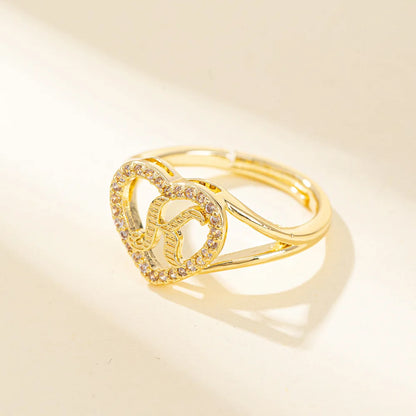 White Zircon 26 Letters A-Z Love Heart Open Adjustable Rings For Women Gold Silver Color Wedding Band Jewelry Mother's Day Gifts