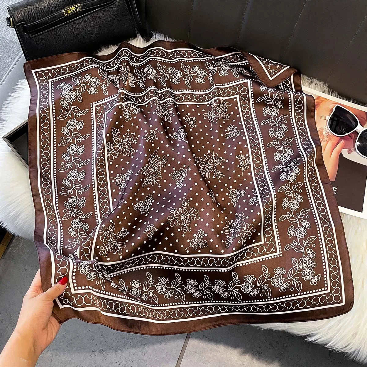 2025 New Paisley Print Silk Scarf for Women Square Hijab Soft Neck Tie Female Fashion Decoration Silk Headscarf 70*70cm Kerchief