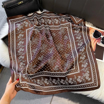 2025 New Paisley Print Silk Scarf for Women Square Hijab Soft Neck Tie Female Fashion Decoration Silk Headscarf 70*70cm Kerchief