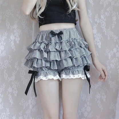 Pink Pleated panties woman pumpkin cute panties bow knot lolita safety shorts vintage pants victorian bloomers